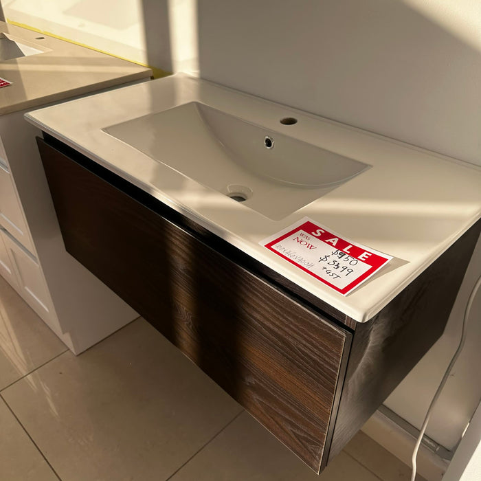 900mm Dark Oak Wood Vanity With White Under-Mount