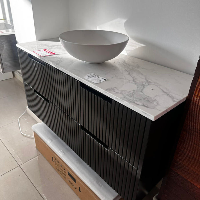 1200mm Black Fluted Vanity With Stone Top