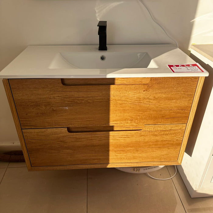 900mm Natural Oak Vanity With White Under-Mount
