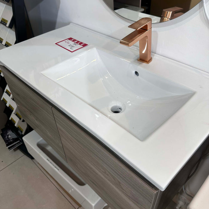 900mm Oak Wood Vanity With White Undermount