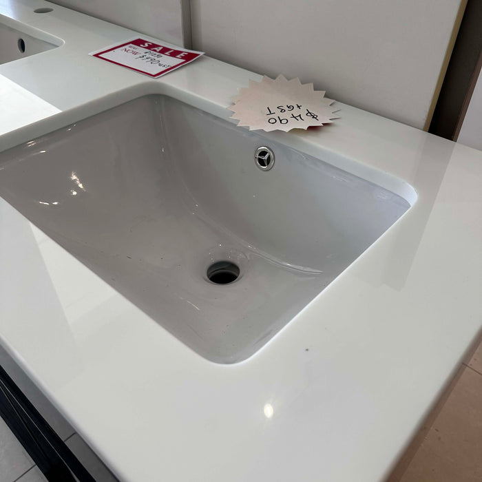 Black Double Vanity with White Stone Under-mount
