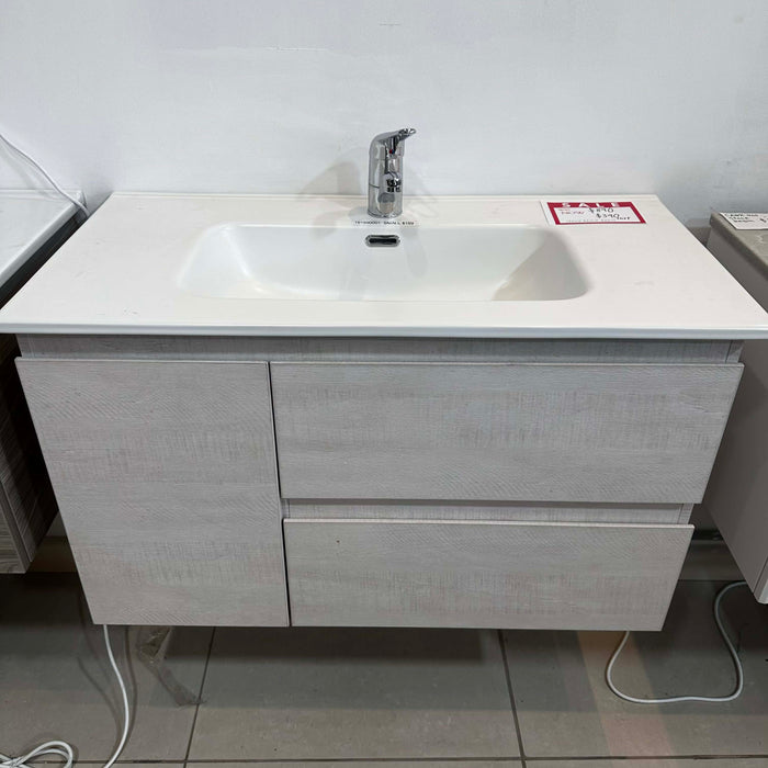 900mm Light Grey Wood Vanity with White Under-Mount