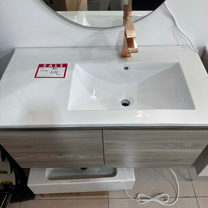 900mm Oak Wood Vanity With White Undermount