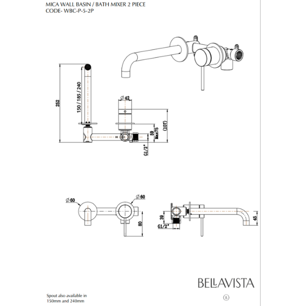 Mica Wall-Spout Combo – 2P | Brushed Nickel