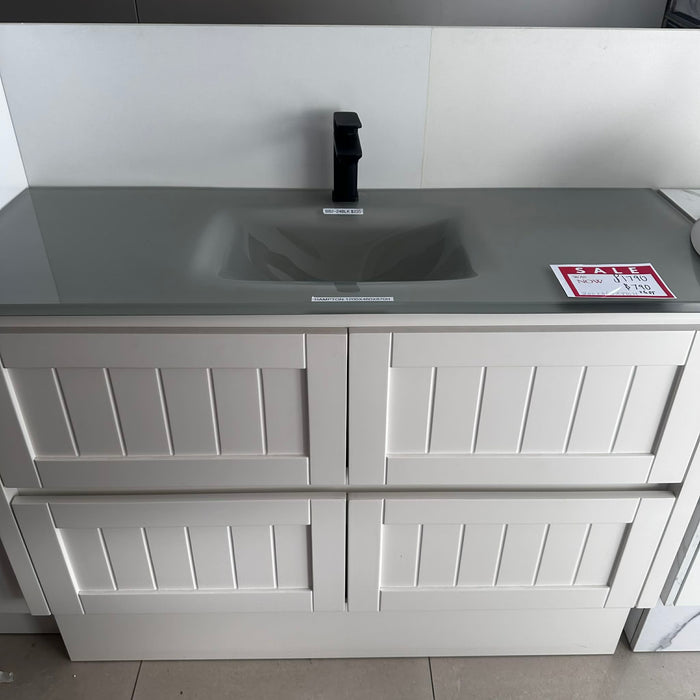 1200mm Cream White Vanity with Grey Glass Undermount