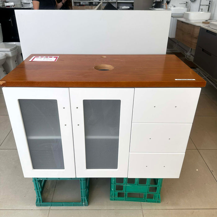 900mm White Vanity With Wood Top