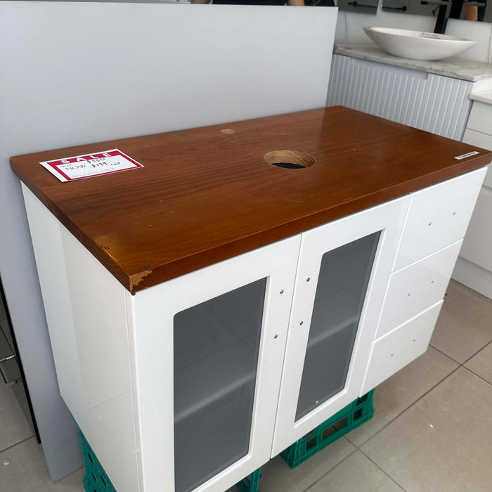 900mm White Vanity With Wood Top