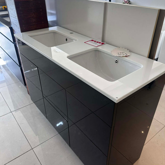 Black Double Vanity with White Stone Under-mount