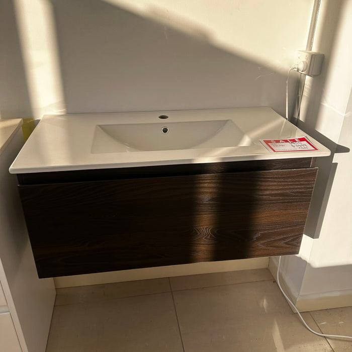 900mm Dark Oak Wood Vanity With White Under-Mount