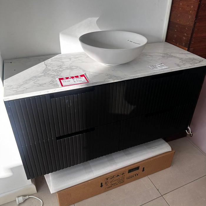 1200mm Black Fluted Vanity With Stone Top