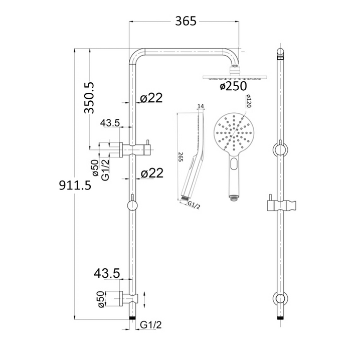 Mica Dual Shower Rail | Black