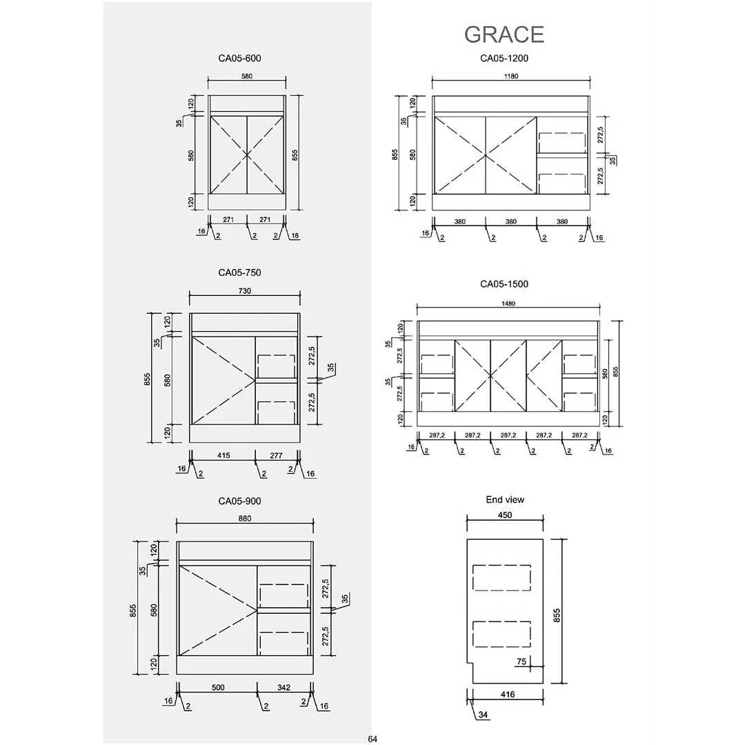 Grace Timber Look Free Standing Vanity 1200mm Drawers on Left