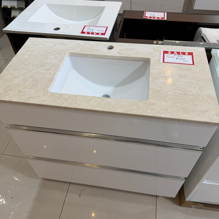 White Under-mount Vanity with Cream Stone Top