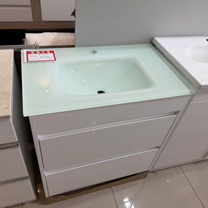 White Vanity with Glass Top Under-mount