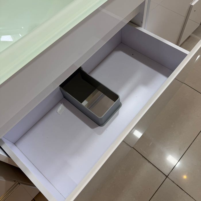 White Vanity with Glass Top Under-mount