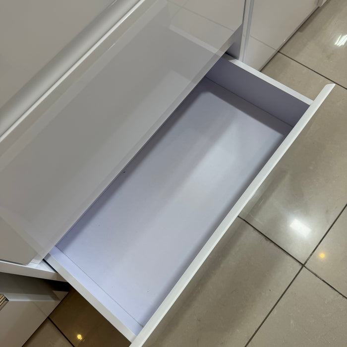 White Vanity with Glass Top Under-mount