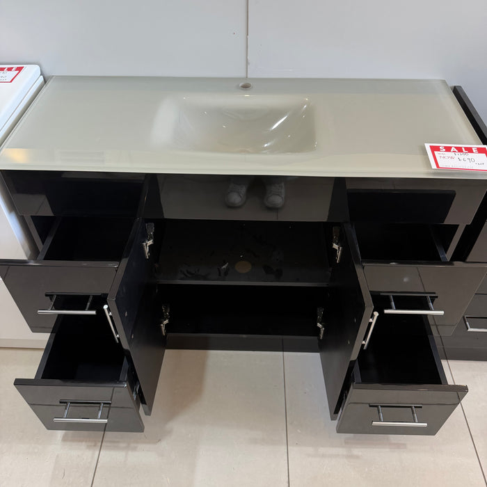 Black Vanity with Glass Top Under-mount