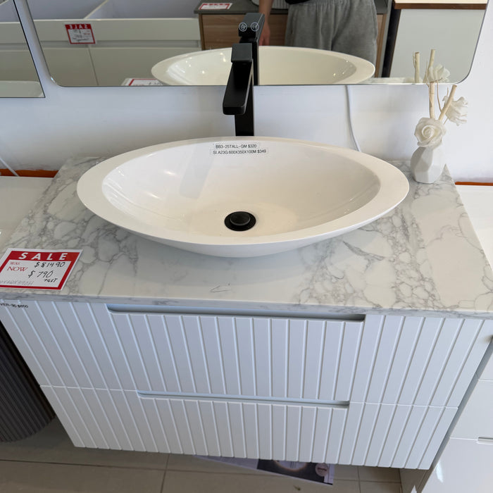 White Textured Vanity with Stone Top and Ceramic Basin
