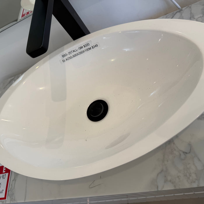 White Textured Vanity with Stone Top and Ceramic Basin