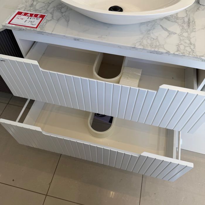 White Textured Vanity with Stone Top and Ceramic Basin