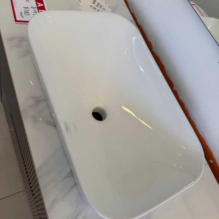 Charcoal Grey Fluted Curved Wall Hung Vanity with Stone Top and Semi-insert Basin