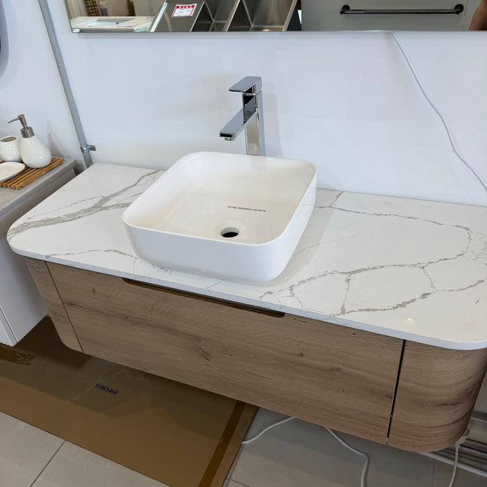 Wood Look Wall Hung Vanity with Stone top and Ceramic Basin
