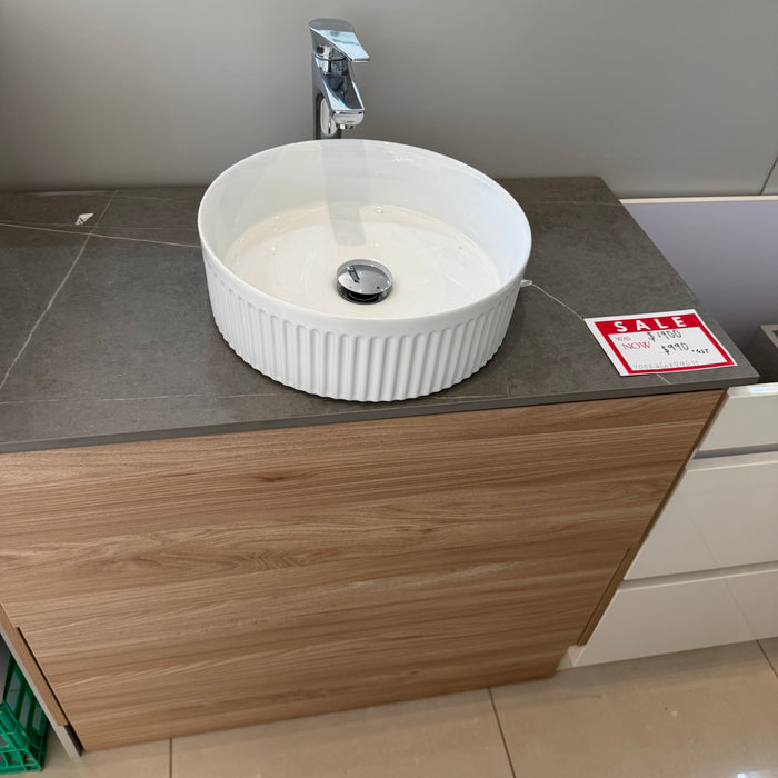 Wood Design Vanity with Grey Marble Look Top and Basin