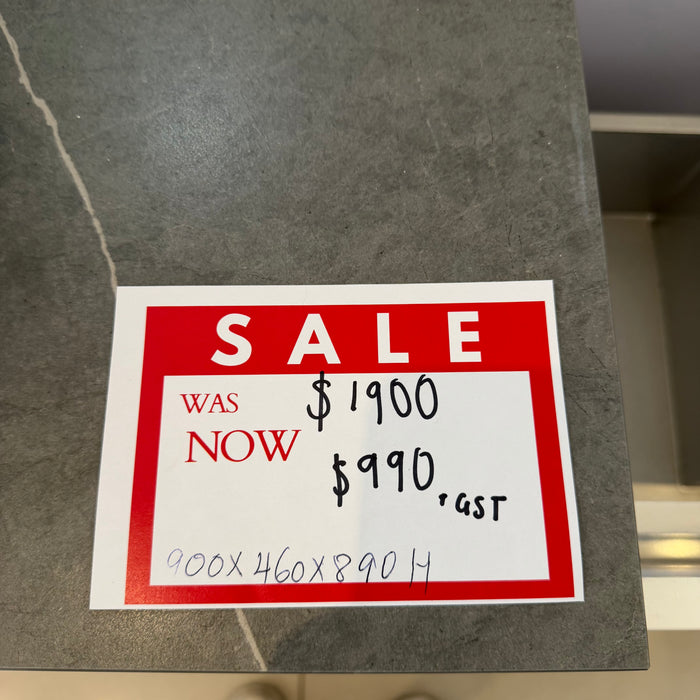Wood Design Vanity with Grey Marble Look Top and Basin