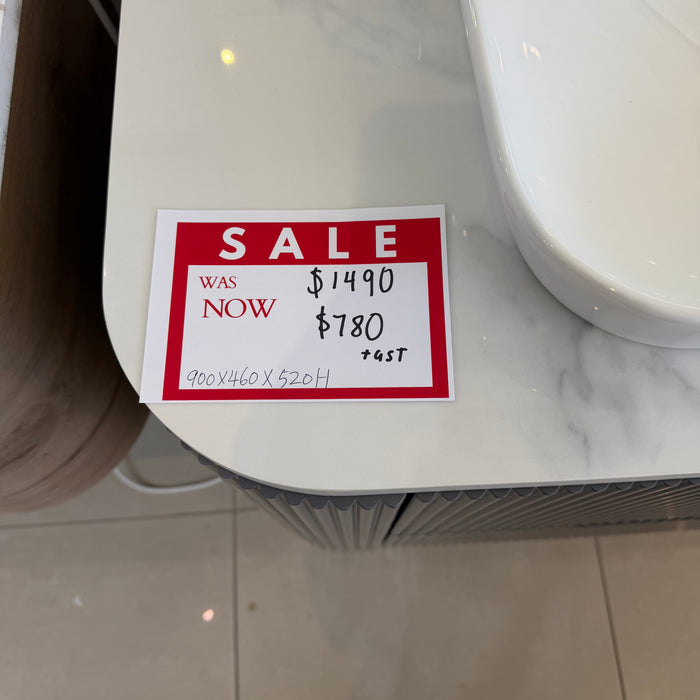 Charcoal Grey Fluted Curved Wall Hung Vanity with Stone Top and Semi-insert Basin