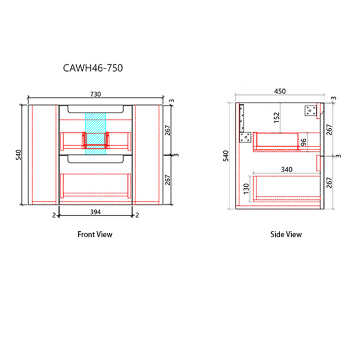 Curva Wall Hung Vanity 750mm