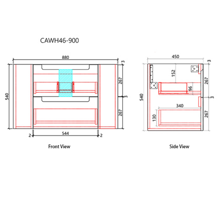 Curva Wall Hung Vanity 900mm