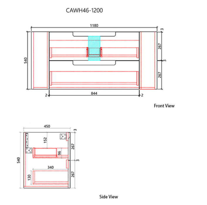 Curva Wall Hung Vanity 1200mm