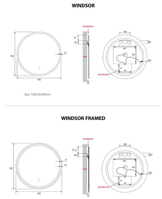 Windsor Frameless Round LED Mirror