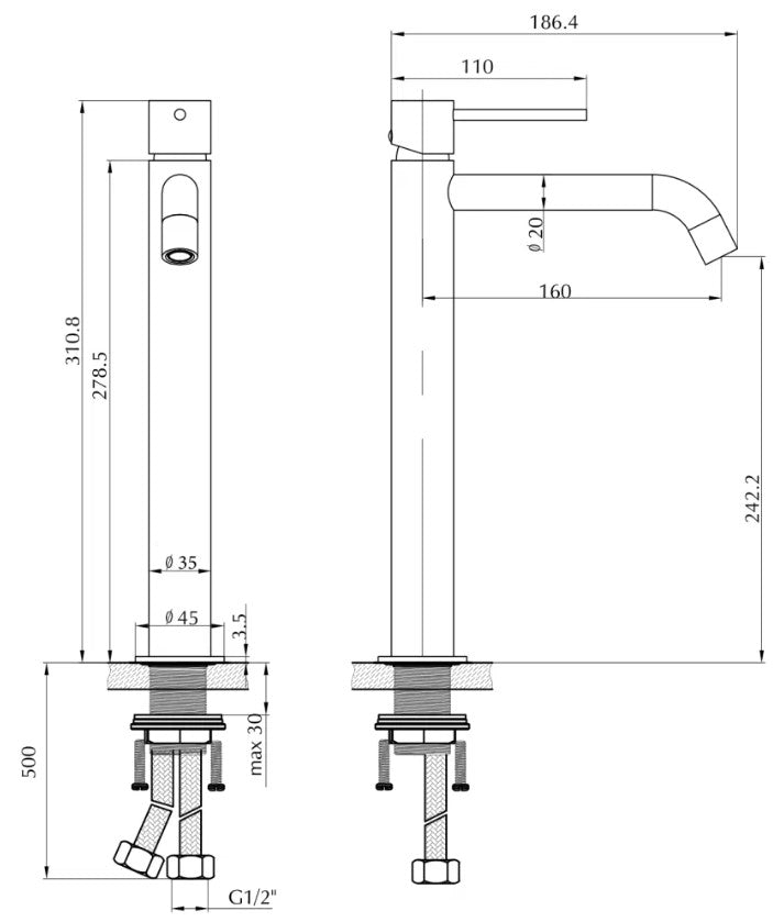 Mica Tall Basin Mixer - Curved Spout