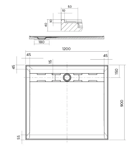 Urban MKII Rear Outlet Shower Base 1200 x 900mm
