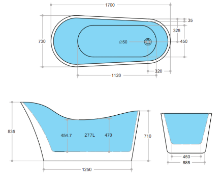 Bevel Free-Standing Bath Tub 1700mm