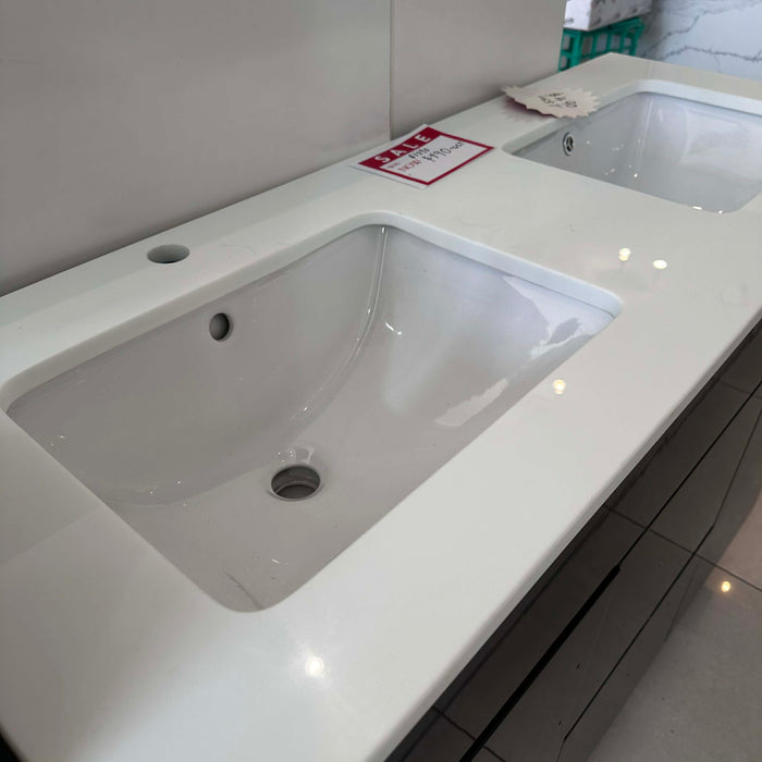 Black Double Vanity with White Stone Under-mount