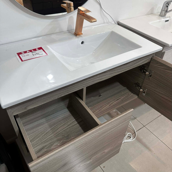 900mm Oak Wood Vanity With White Undermount