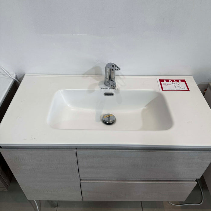 900mm Light Grey Wood Vanity with White Under-Mount