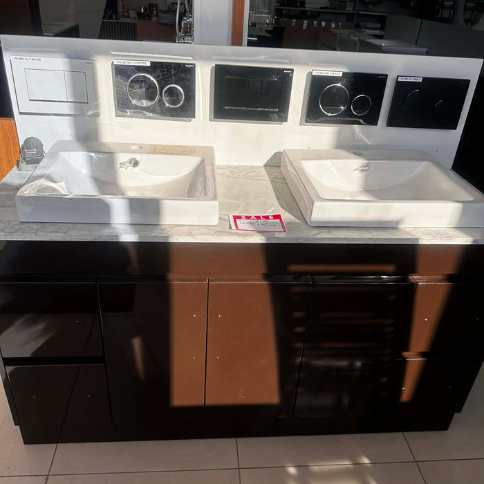 Chocolate Double Vanity With White Stone Top-Mount