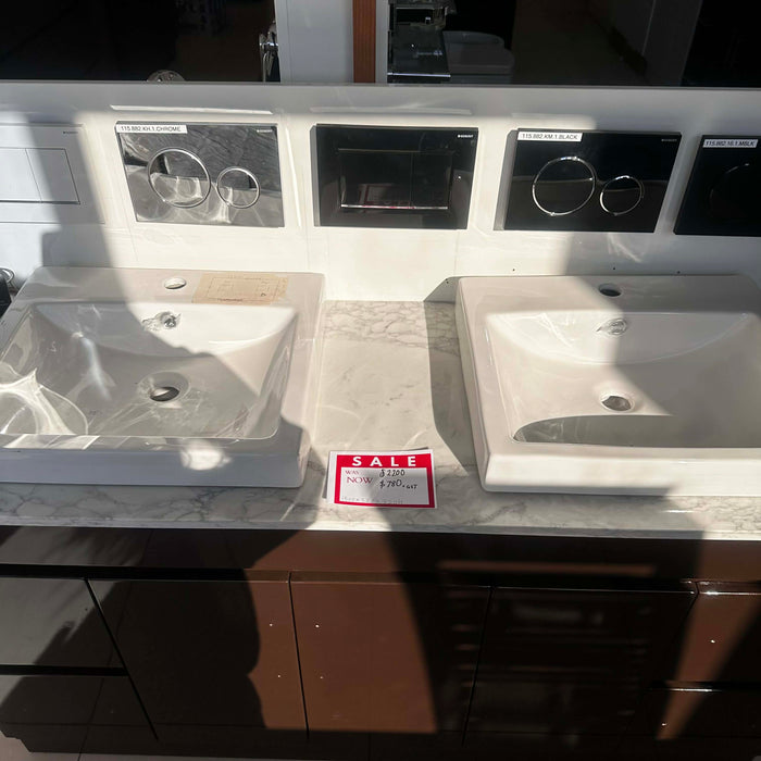 Chocolate Double Vanity With White Stone Top-Mount