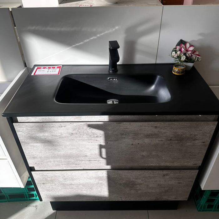 920mm Charcoal Wood Vanity with Black Under-mount