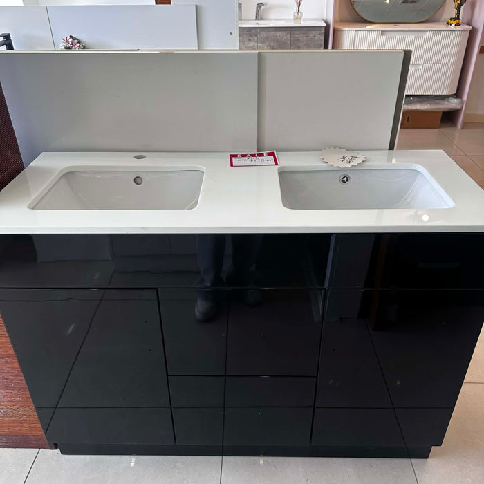Black Double Vanity with White Stone Under-mount