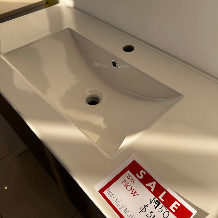 900mm Dark Oak Wood Vanity With White Under-Mount