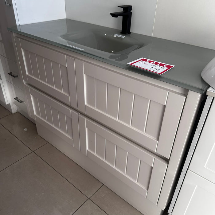 1200mm Cream White Vanity with Grey Glass Undermount