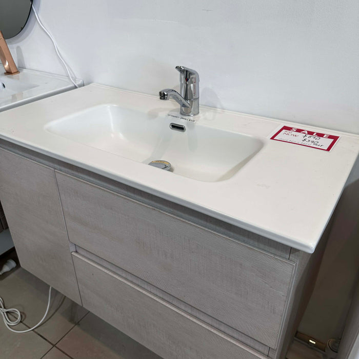 900mm Light Grey Wood Vanity with White Under-Mount